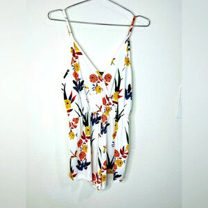 🆕 SHEIN White Floral Spaghetti Strap Island Tropical Romper Womens Size Medium